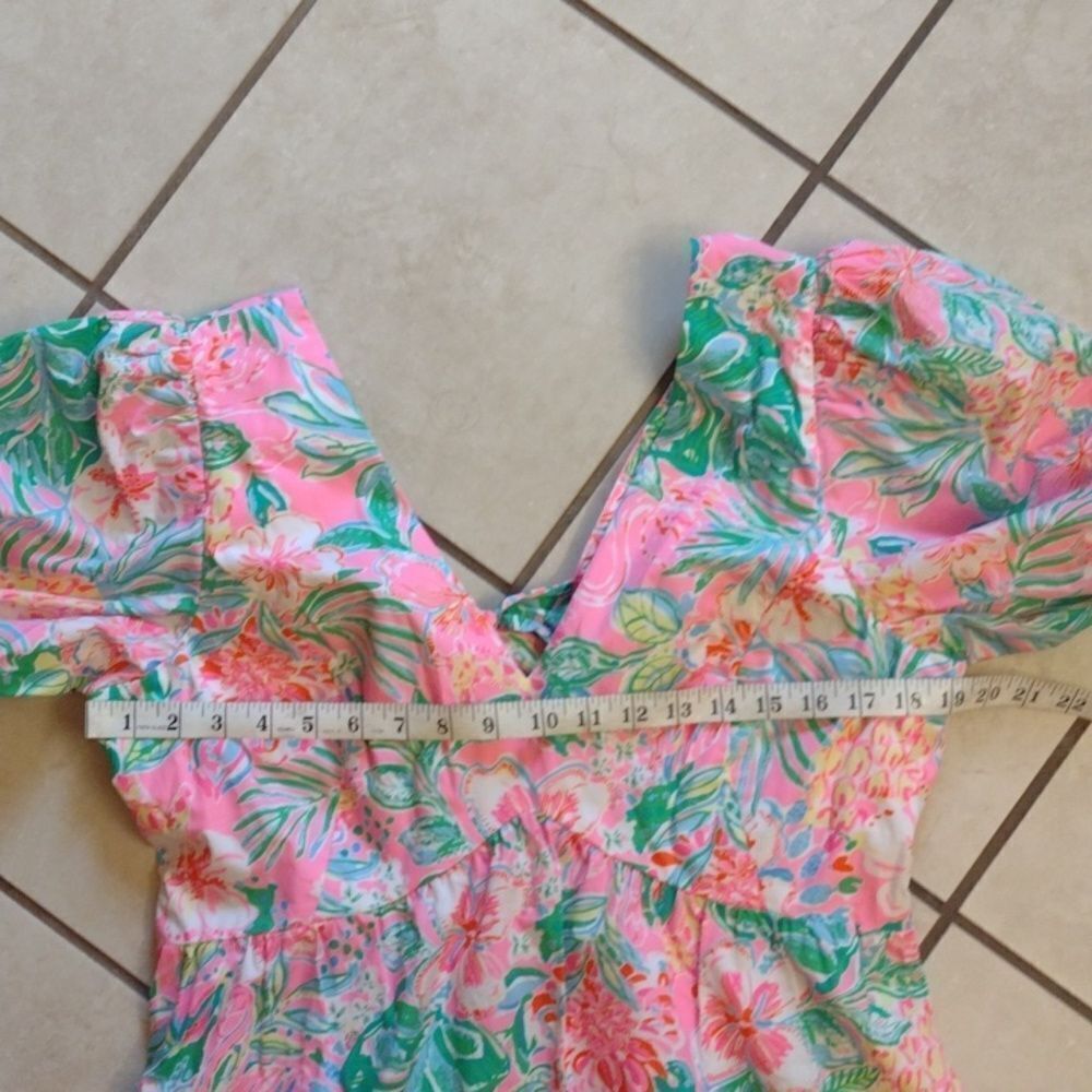 NWT Lilly Pulitzer Nalani Dress puff sleeve pink green size 16 - Picture 3 of 14